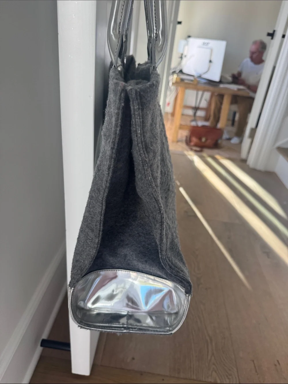 Tory Burch Dark Gray Wool Tote with Silver Logo